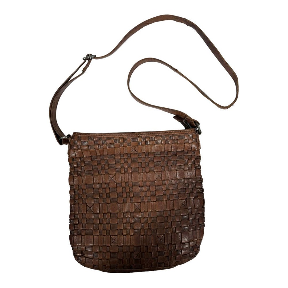 Anthropologie Vilencia Holland Brown Woven Leather Crossbody Bag Boho Slouchy